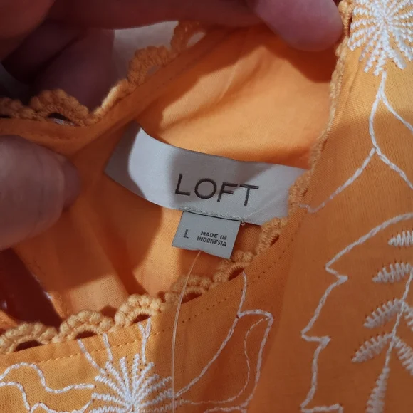 Loft Garden Embroidered Open Back Puff Sleeve Blouse Lg Nwt Tangerine Summer Top - Picture 5 of 10